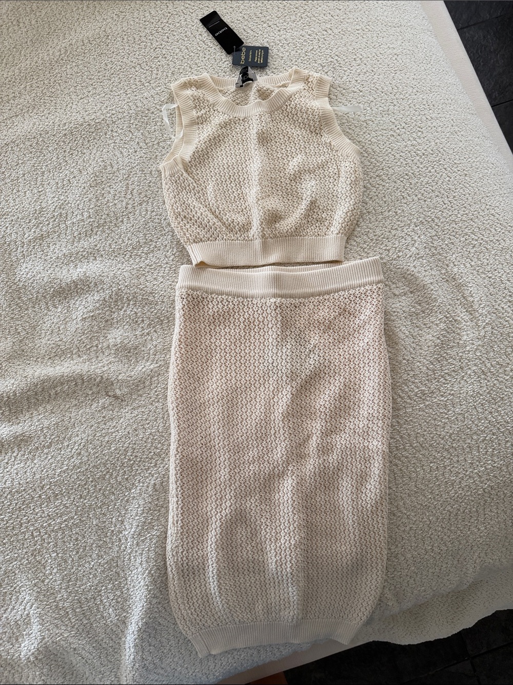 bebe Cream Knit Two-Piece Skirt Set